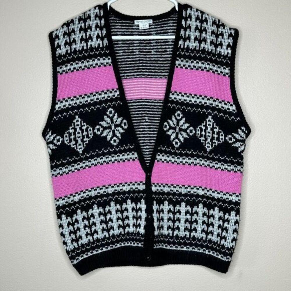 Esprit Sport Vintage 80s Nordic Fair Isle Geometric Intarsia Knit Sweater Vest S